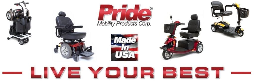 Pride Mobility Scooters. At Scooter Sales and Rentals, we offer a quick and simple way for you or a loved one to enjoy complete mobility. Pictures of Scooters: Pride Go Chair, Pride Folding Go Go Scooter, Pride Victory 10, Pride Go Go Elite Traveler with CTS suspension. Pride Mobility Products Corporation Logo.